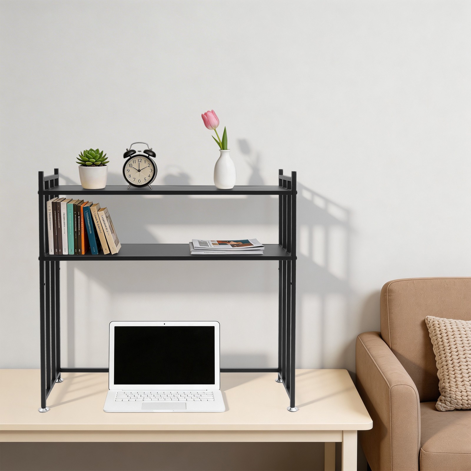 2-Tier Desk Shelf Desktop Bookshelf Storage Organizer Office Metal Rack 110lbs
