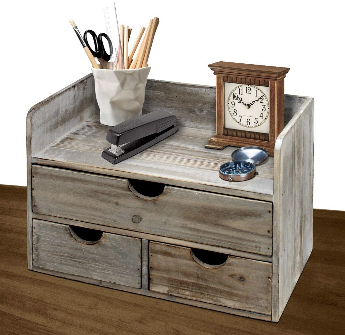 Rustic Wooden Office Desk Organizer Rack for Desktop, Tabletop, Office Supplies