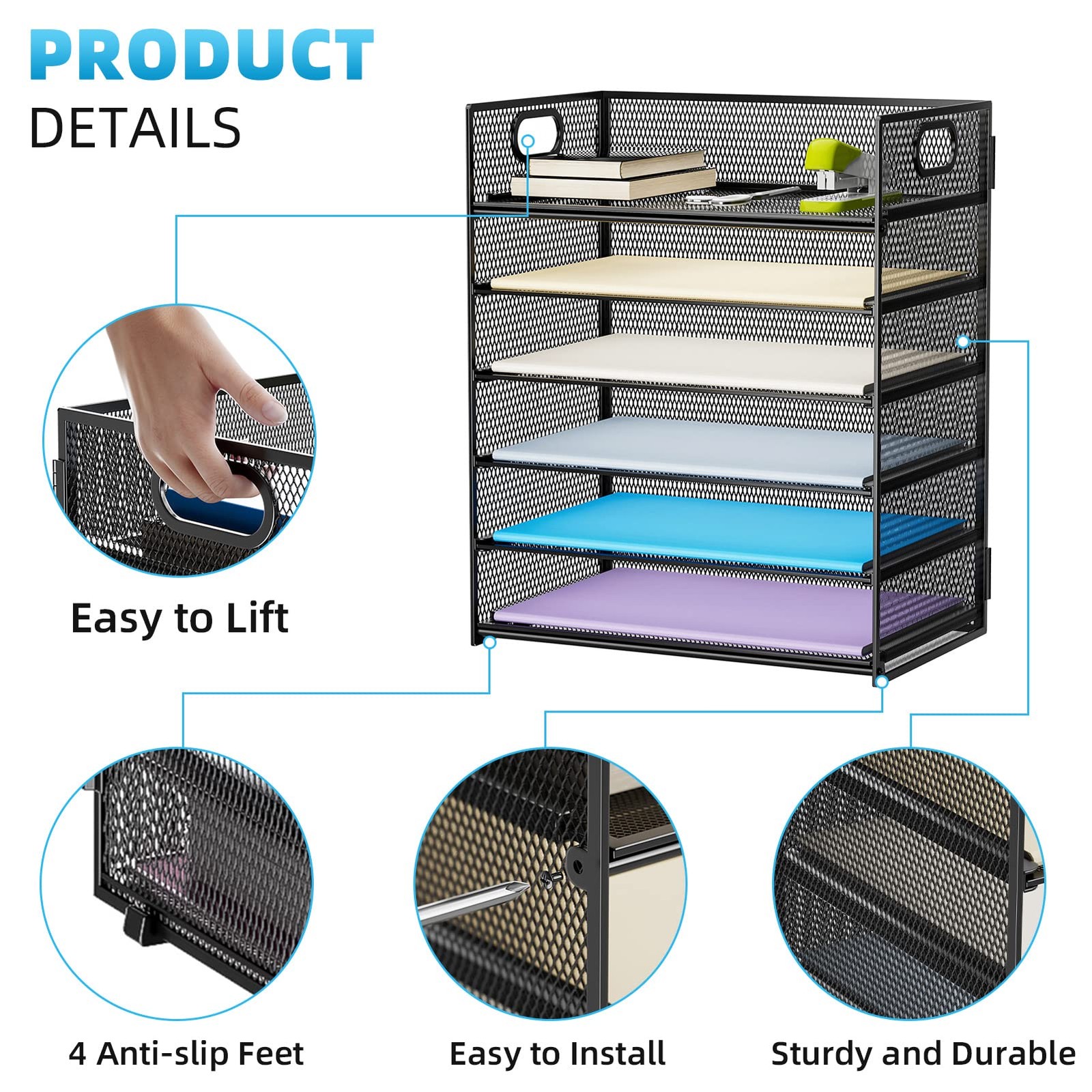 Marbrasse 6 Tier Paper Organizer Letter 12.6″ x 9.1″ x 13.4″, 6 – Black