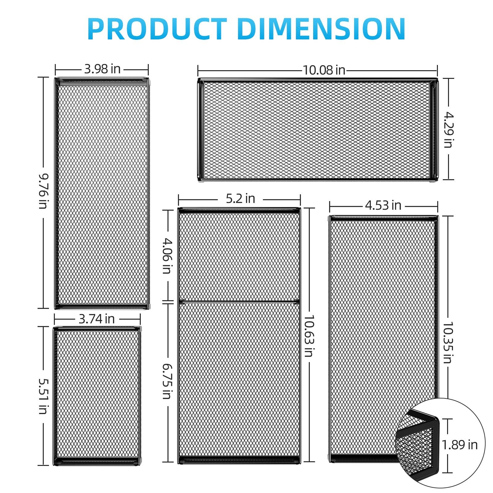 5 Pack Desk Drawer Organizer Set, Mesh Drawer Storage Trays with 1 Adjustable…