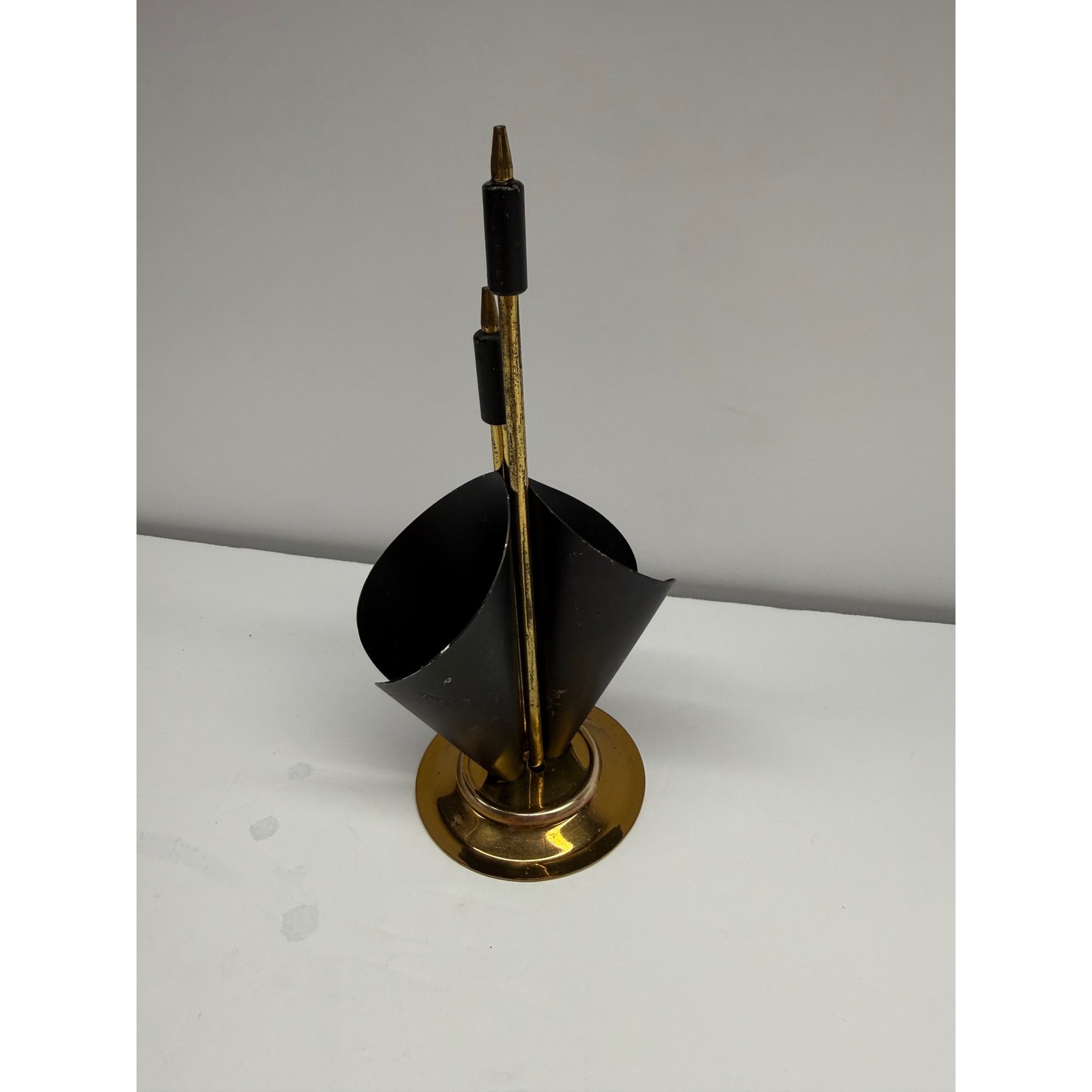 Vintage MCM Cattail Desk Organizer Black Brass Atomic Mid Century Modern Decor