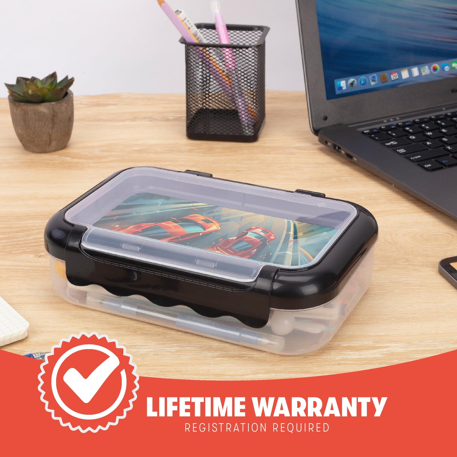 : 2 Compartment Recycled Box – Car Race – Large Capacity Pencil Case, Plastic…
