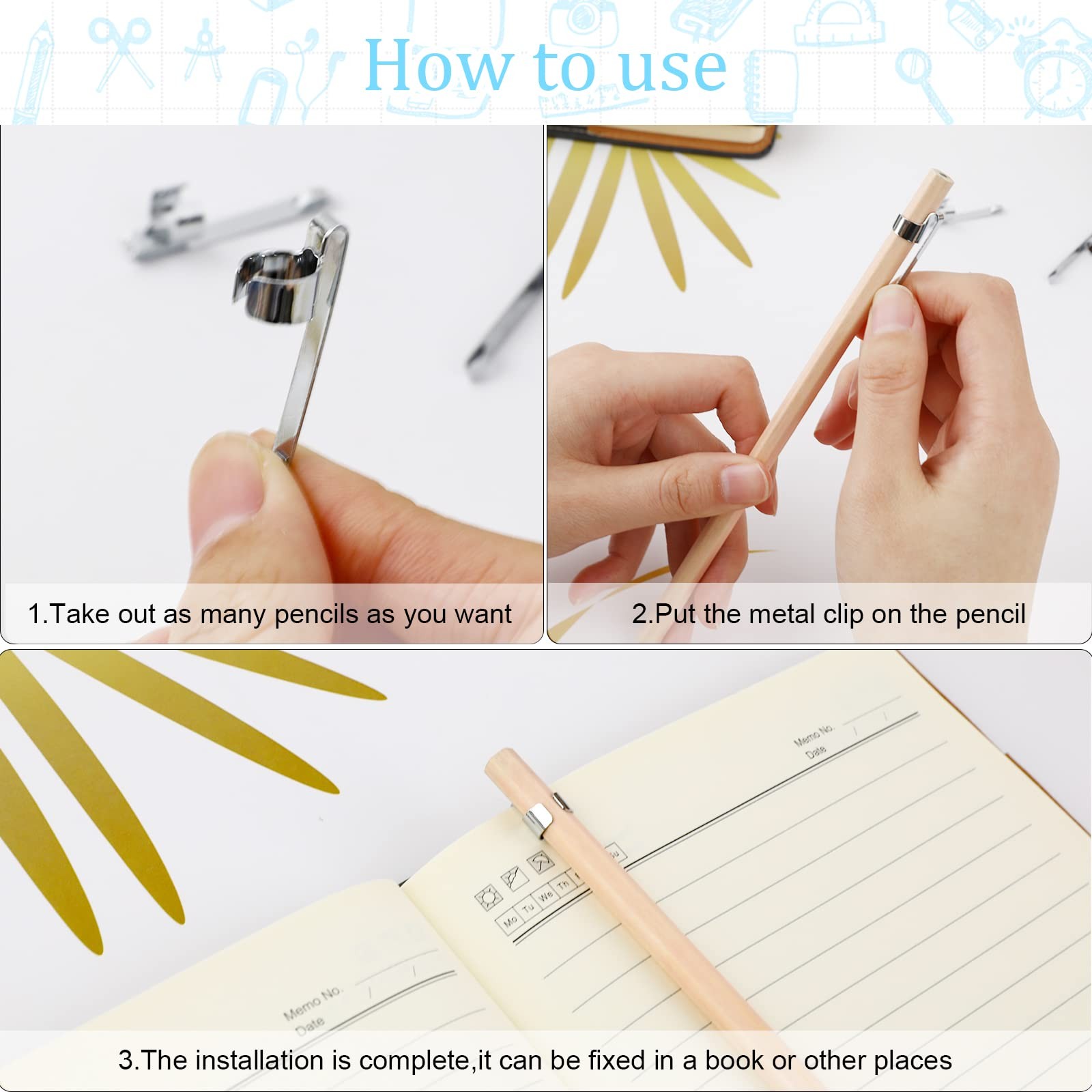20 Pcs Metal Pencil Clips Slide On Pencil Pocket Pen Holder Clips for Notebook