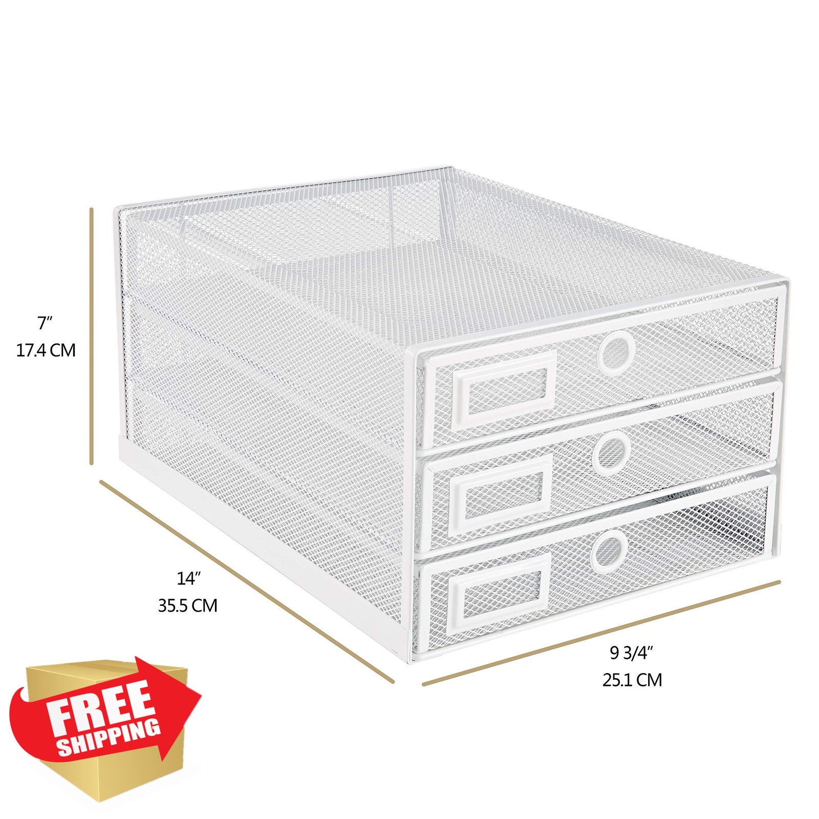 Annova 3 Tier Desk Organizer White Sliding Drawers