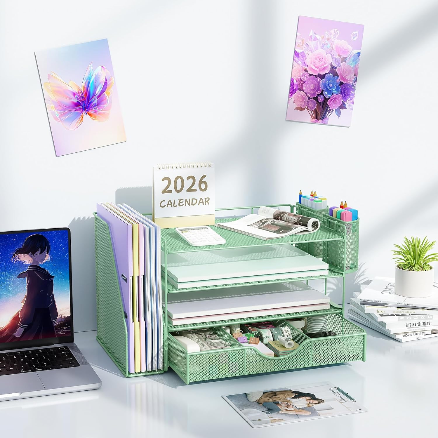 4-Tier Desk Organizer with Drawers, File Holders, Letter Trays and Pen Holders –