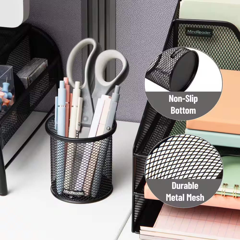 Pen and Accessories Holder, Desktop Organizer, Office, Metal Mesh, 3.5 In. L X 3