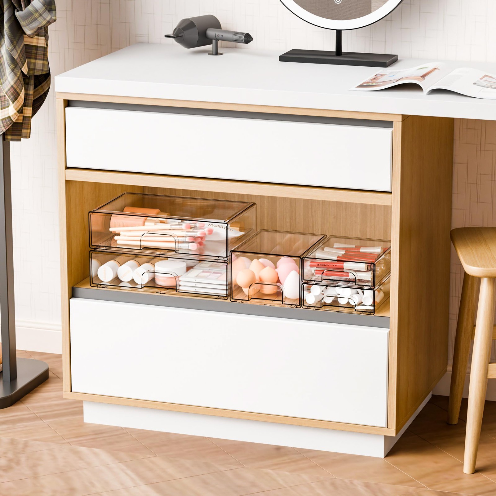 Yieach 8 Pack Clear Stackable Storage Drawers,Acrylic Drawer Large,