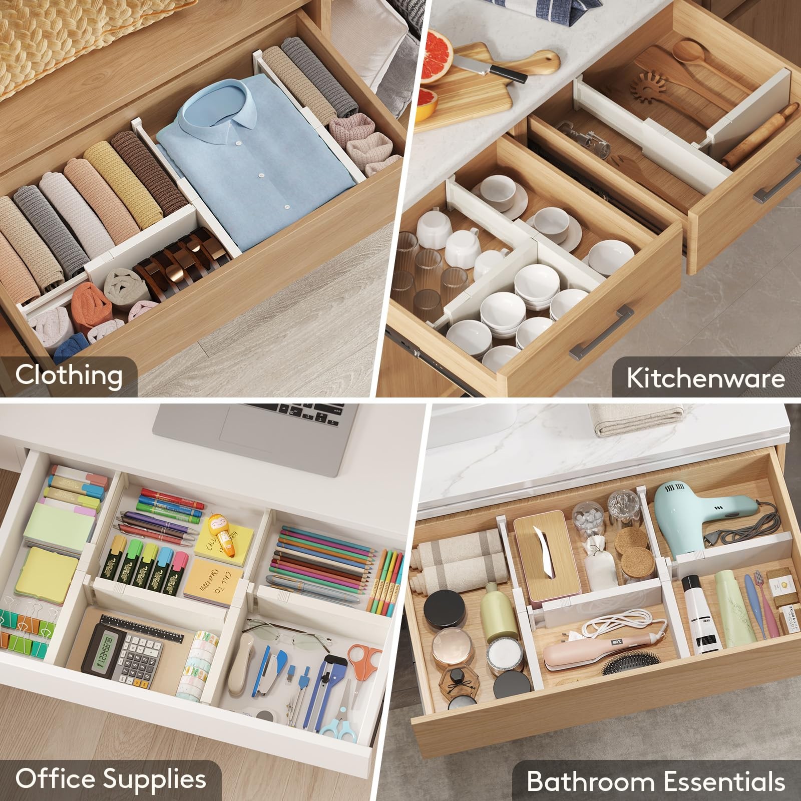 Lifewit 6 Pack Drawer Dividers 4″ High 28-43.5cm/11-17″ 16-22″, Beige