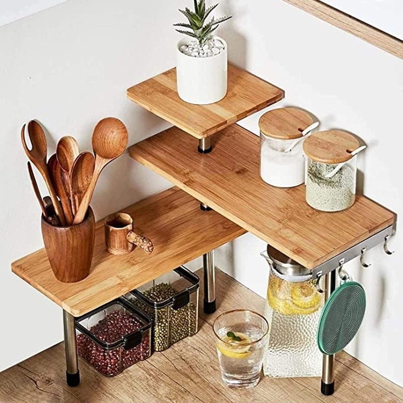 Adjustable 3-Tier Corner Shelf Lightweight Desktop Storage Organizer Home Office