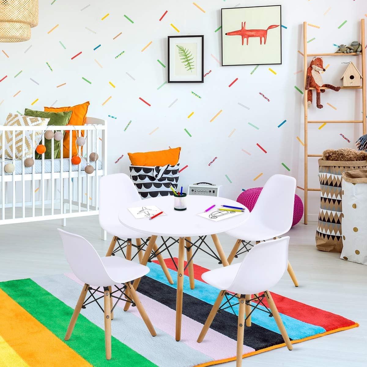 Kids Table and Chair Set, 5 PCS Mid- Modern Style Kids Desk