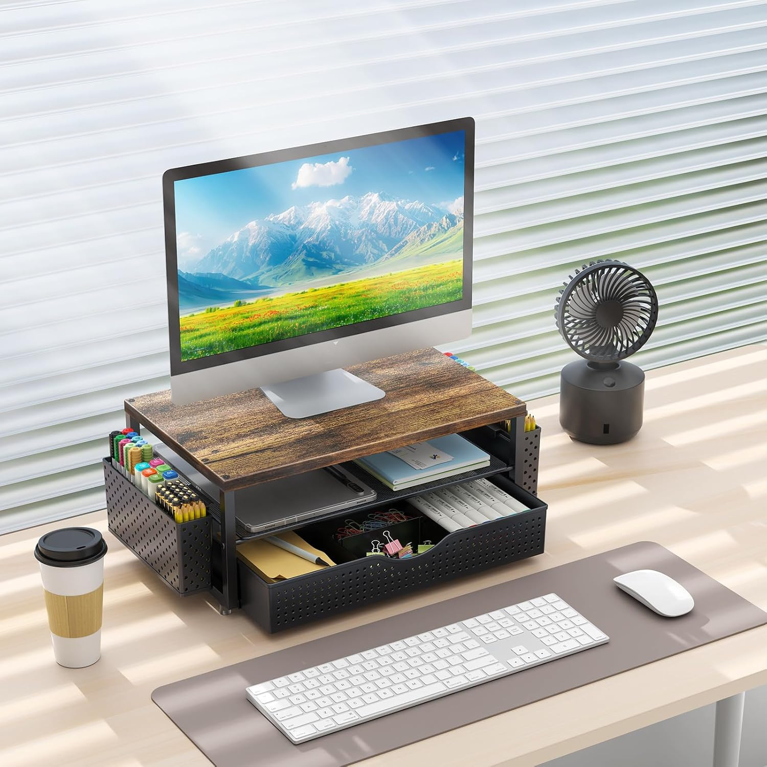 Gianotter Desk Organizers and Accessories, Monitor Stand with Drawer and 2 Pen H