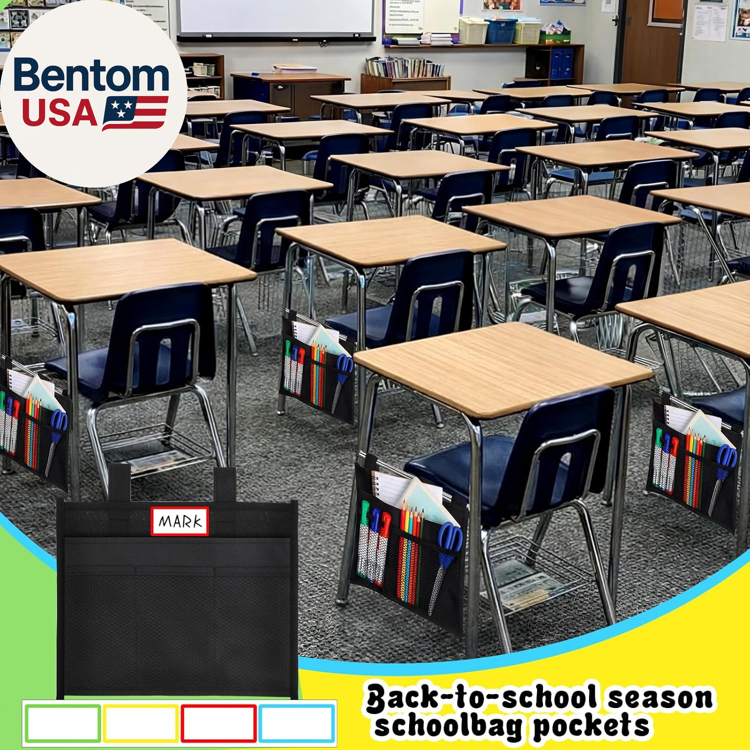 12 Pack Classroom Desk Side Storage Back to School Desk Chair Organizer Pockets