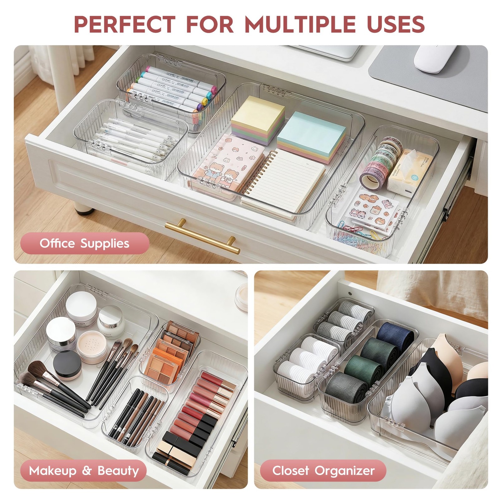 Generic Expandable Drawer Organizer Set Clear Adjustable Drawer Dividers