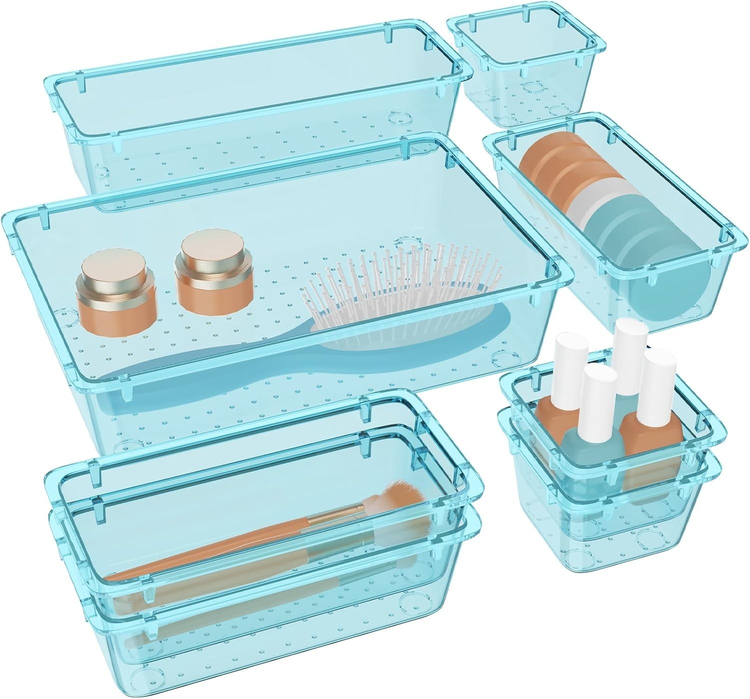 8 PCS Plastic Drawer Organizer Set, 4 Sizes Desk Drawer Organization and Stor…