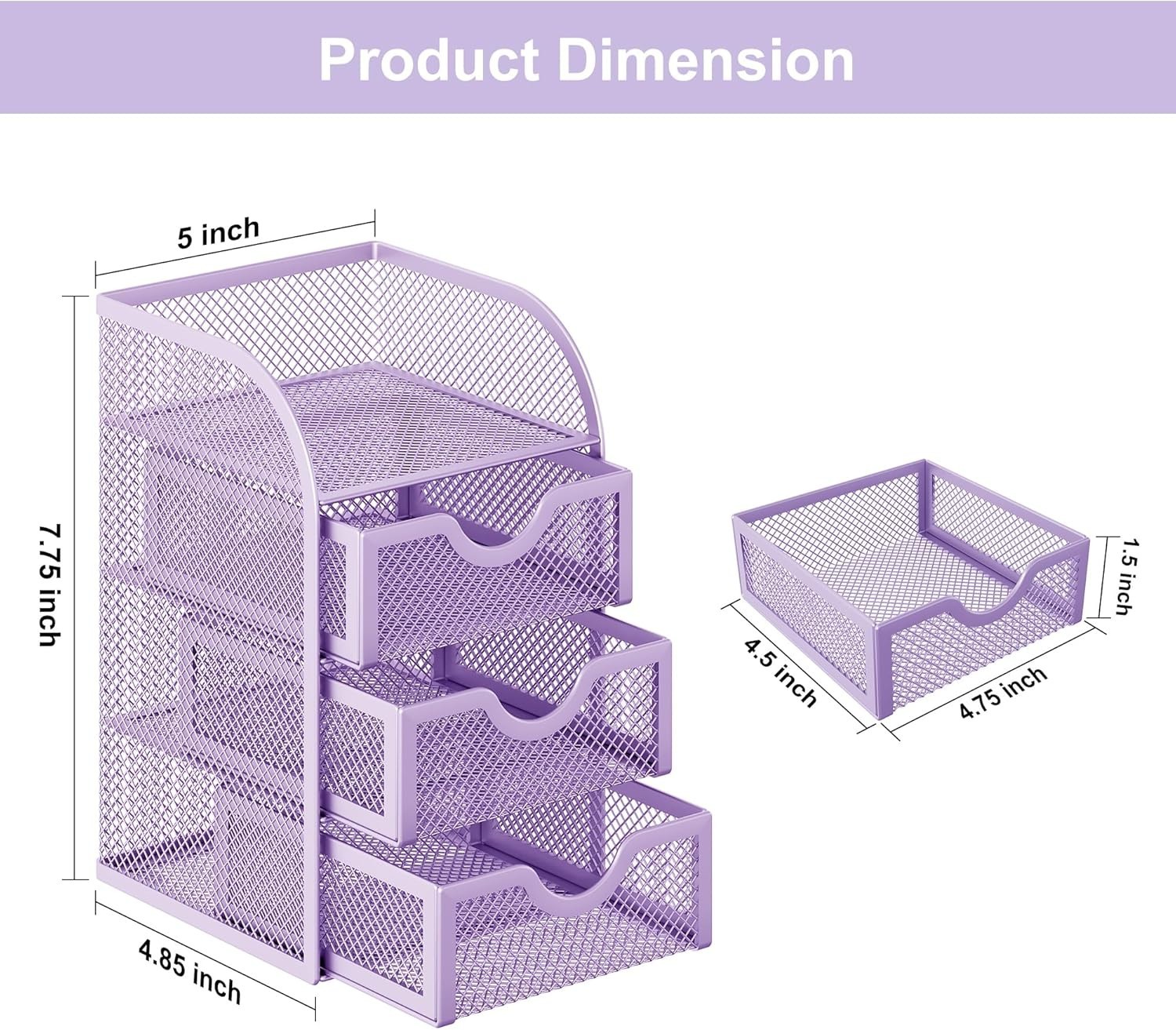 Elegant Rust-Resistant Purple Desk Organizer with 3 Drawers for Home or Office