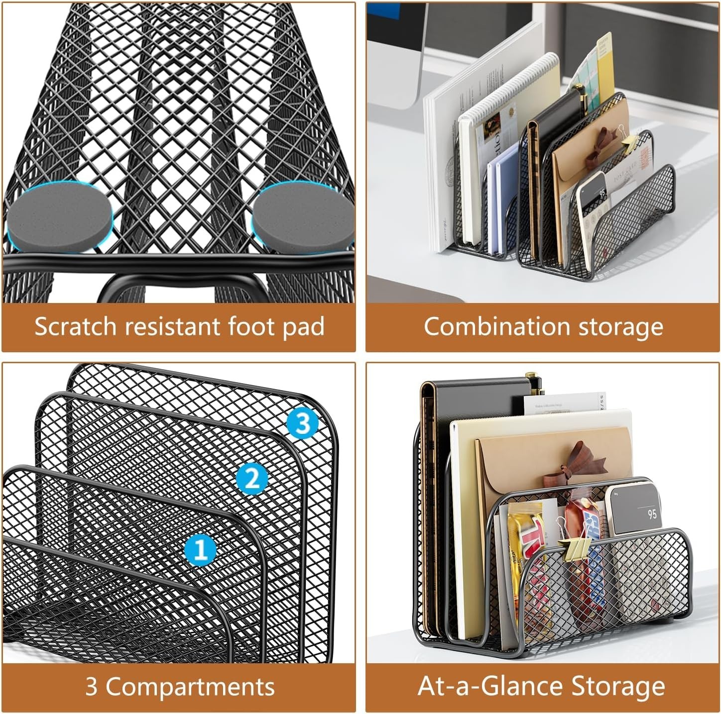 Mail Organizer Countertop, Metal File Holder with 3-Slot, Bill Organizer for …