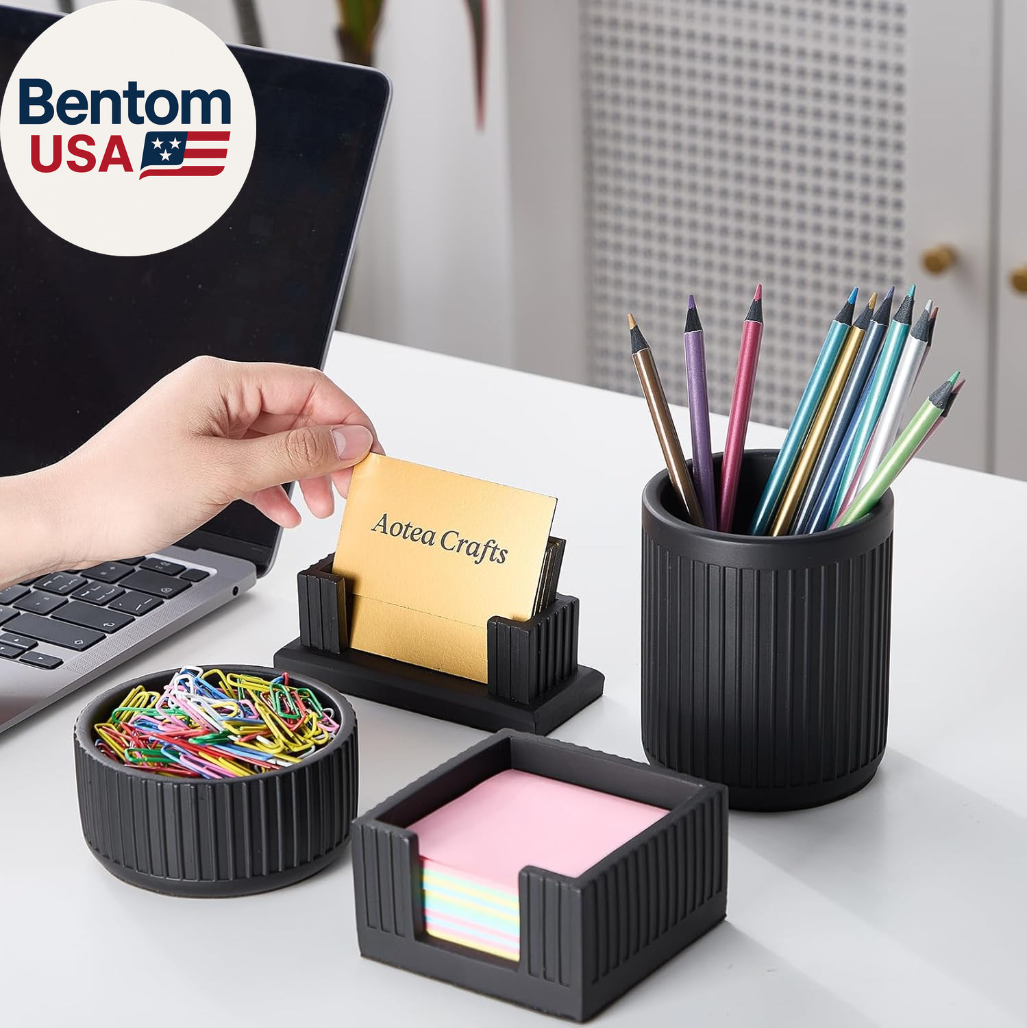 Set of 4 – Concrete Desk Accessories for Modern, Industrial, Minimalist Office D