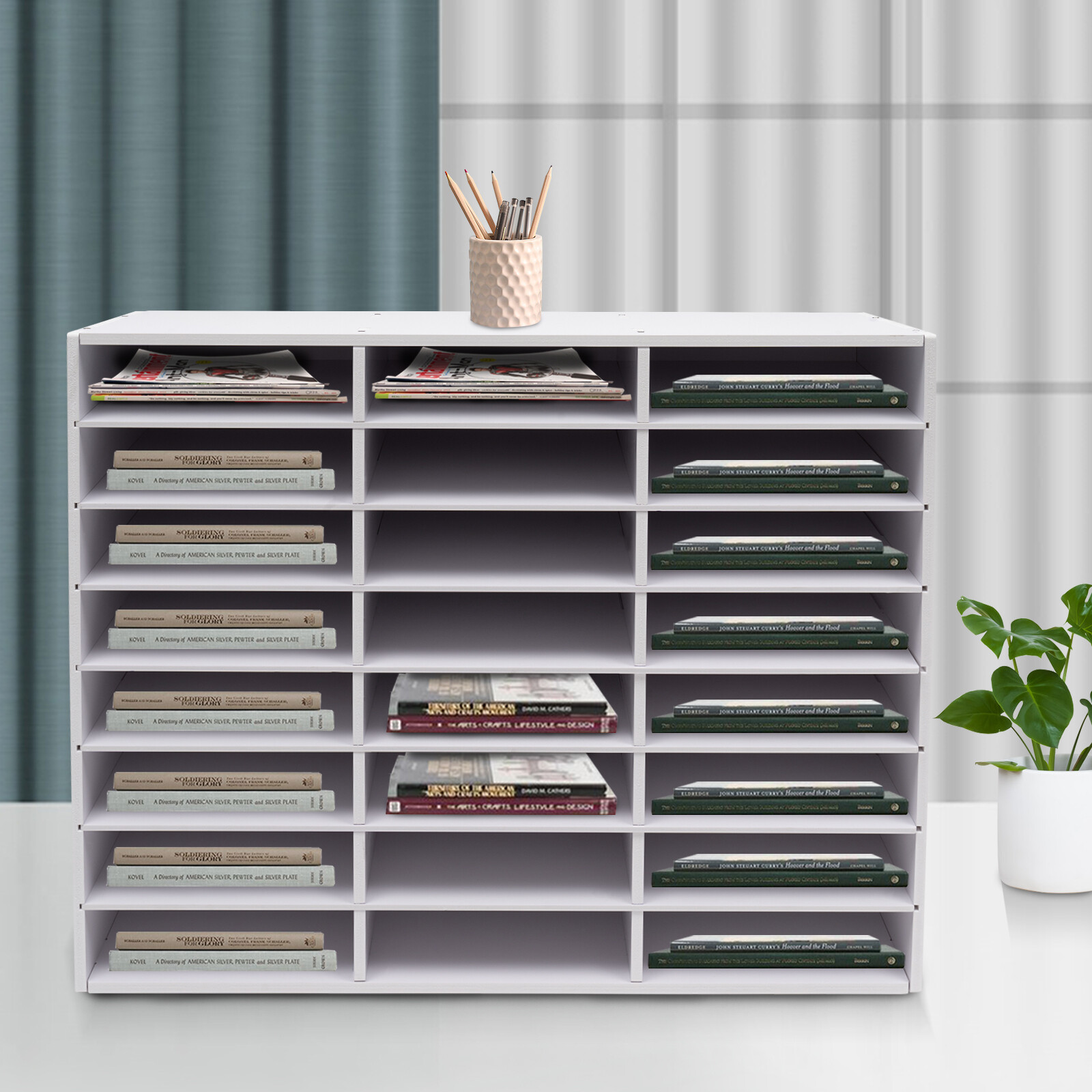 Classroom Mailbox – 24 Slots Literature Organizer, Construction Paper White