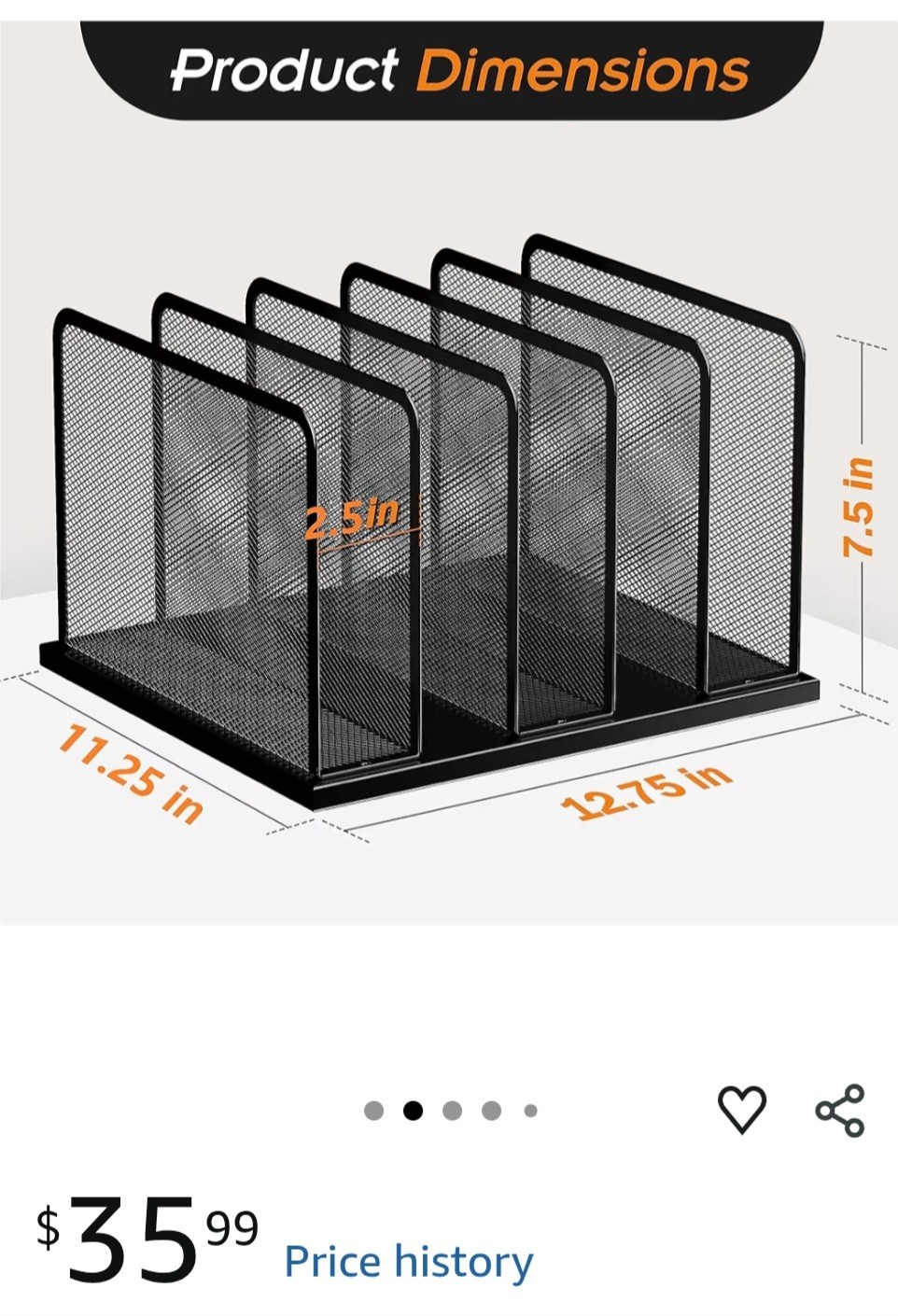 Kuntine.B 2 Pack Black Mesh Desk File Organizer 5 Section Office File Holder New