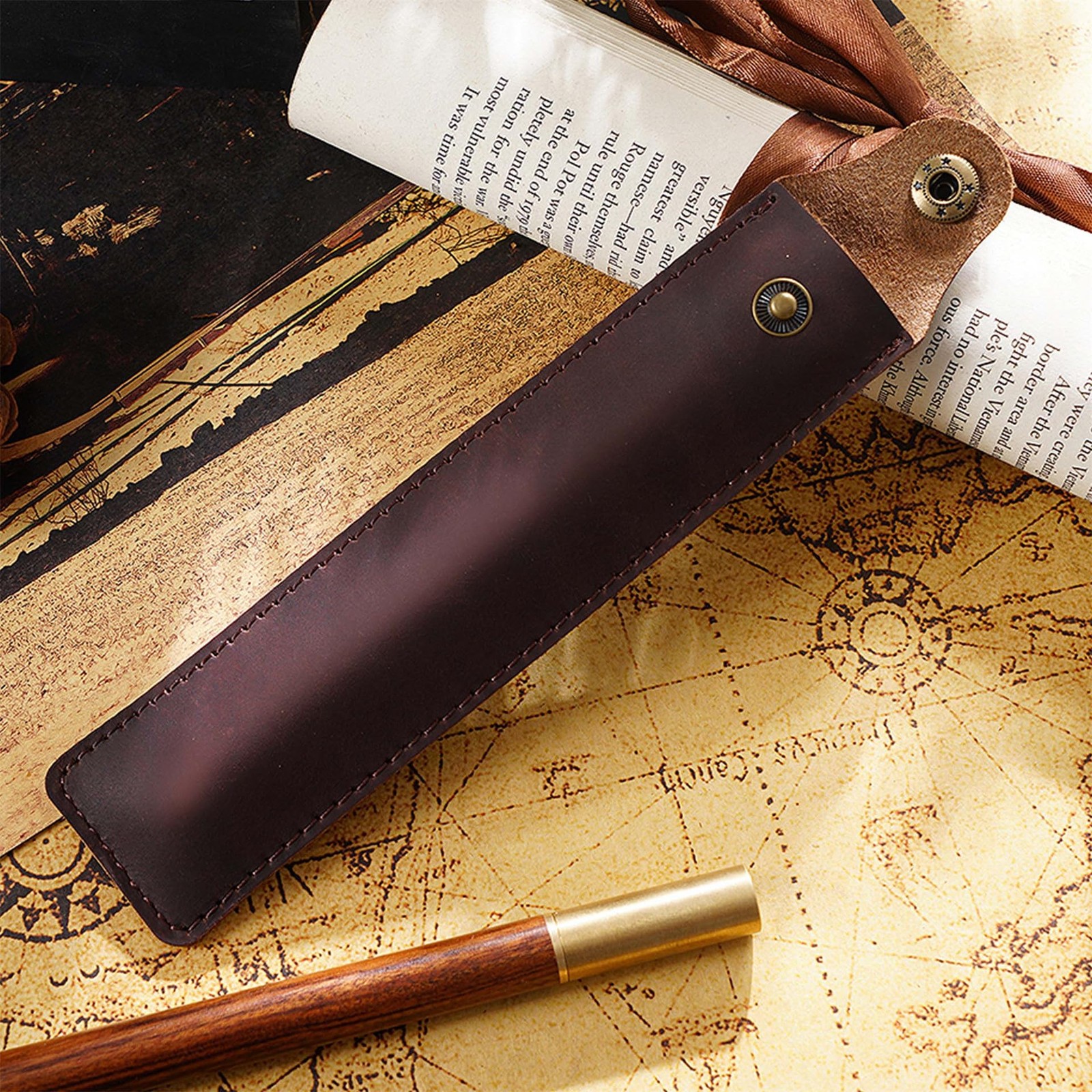 Vintage Genuine Leather Pen Case Handmade Fountain Pen Pouch Protective