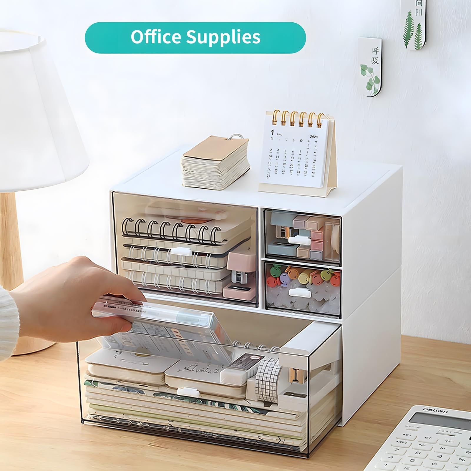Desk Craft Organizer and Storage with 4 Mixed Drawers, Stackable Plastic Desk…
