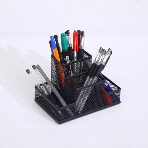 Desk Organizer Desktop Mesh Pen Pencil Holder Caddy with 4 Compartments, Black