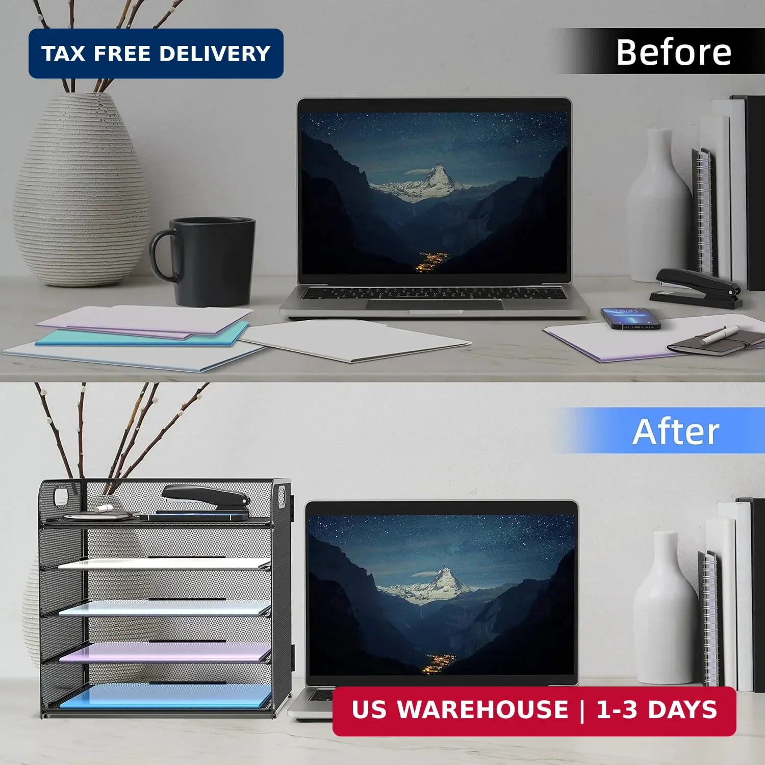 Supeasy 5 Trays Paper Organizer Letter Tray with Handle-Mesh Desk File Holders,