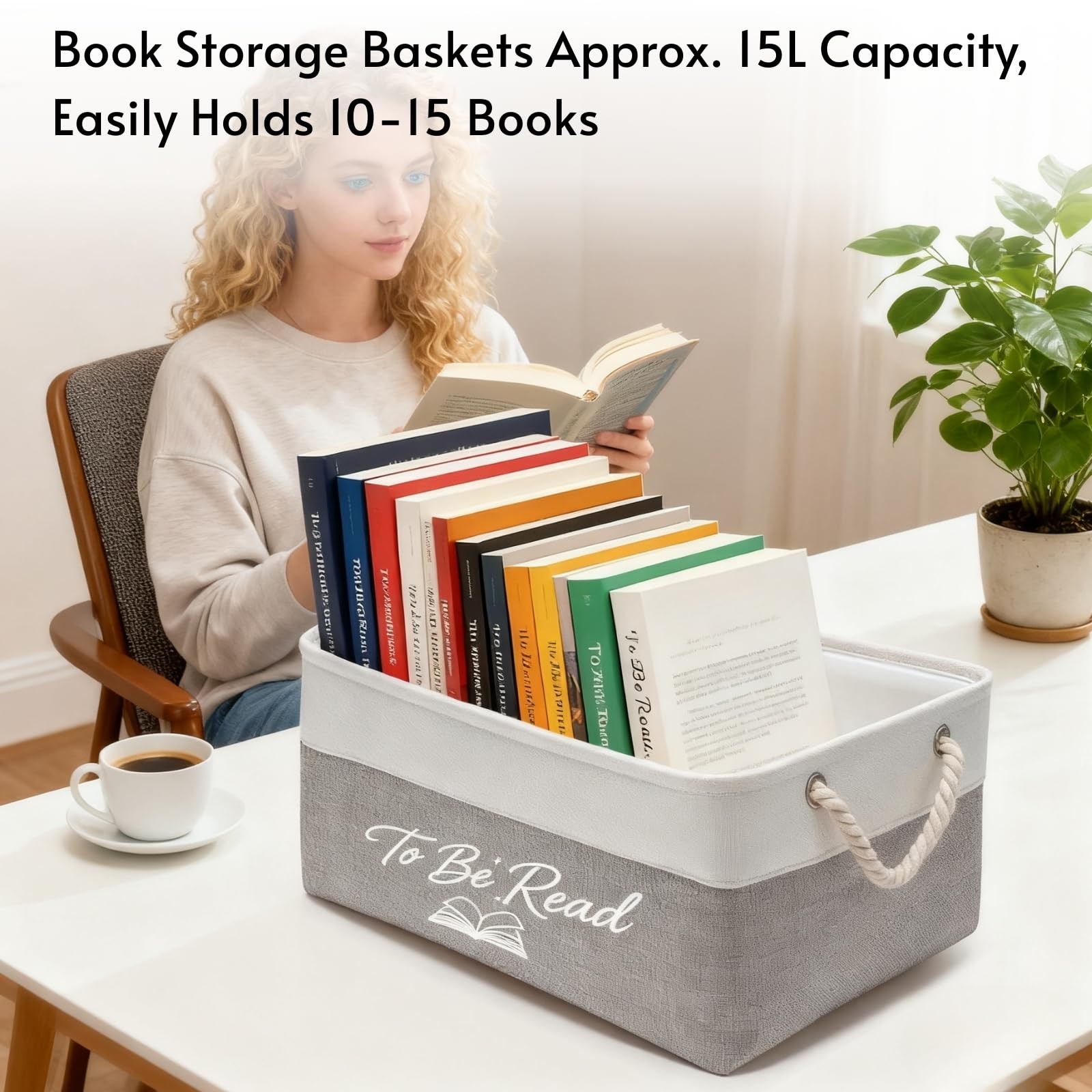 Book Storage Basket TBR Lover Gifts To Be Read List Bin White Gray Organizer