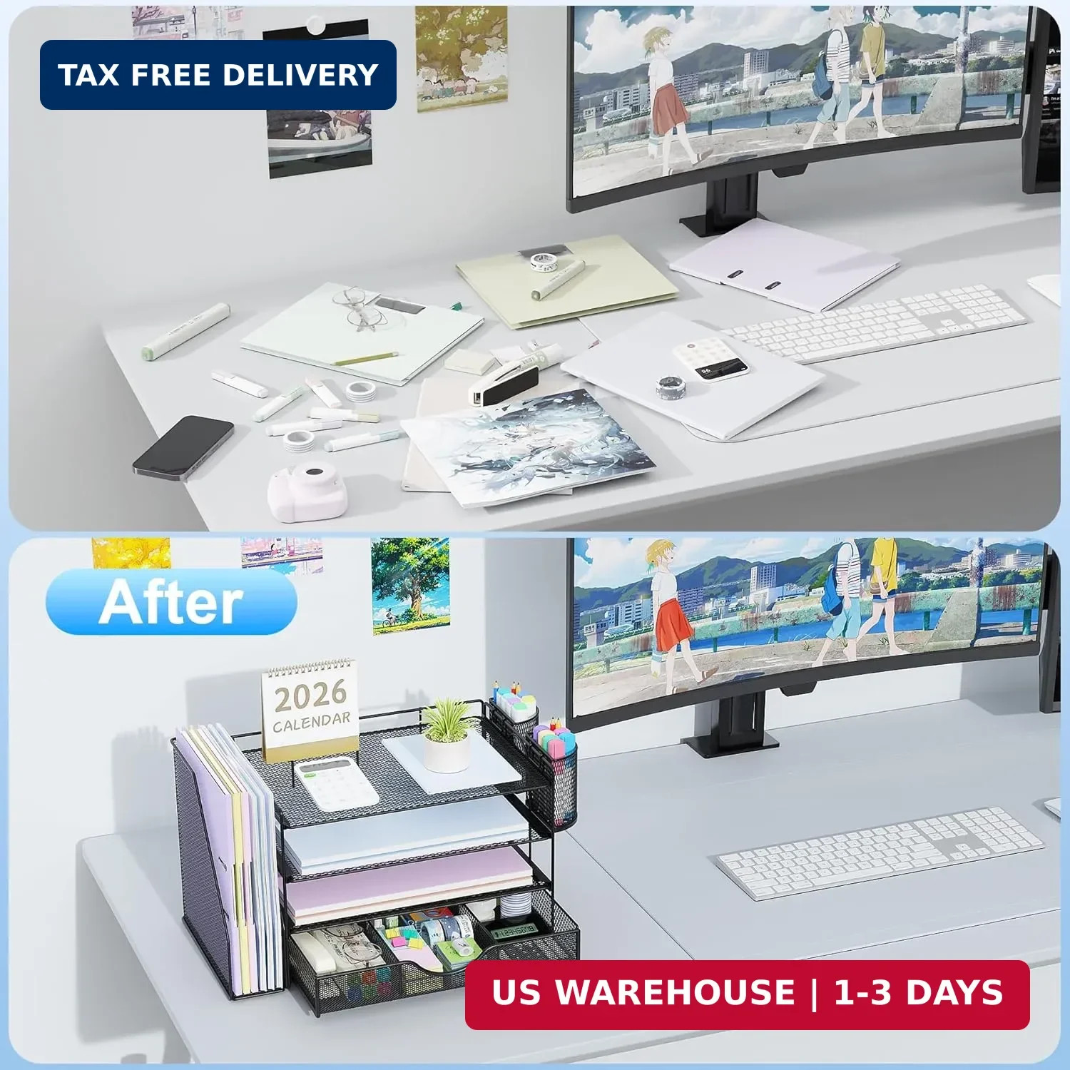 gianotter Desk Organizers and Accessories with File Holder, 4-Tier Desk Accessor
