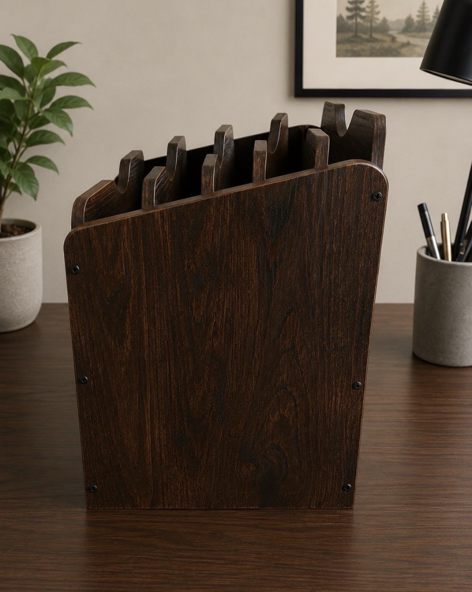 Dark Espresso Wood Desktop File Organizer Mail Sorter 6 Slot w/ Drawer