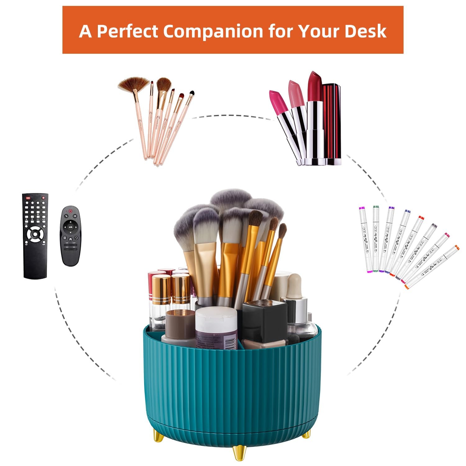 Marbrasse Desk Organizer, 360-Degree Rotating Pen Holder, Green