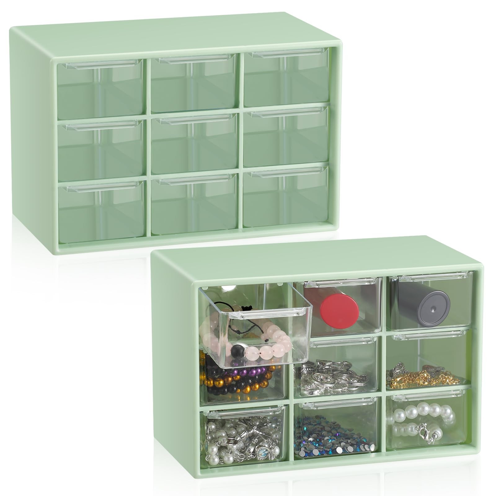2 PCS Mini Storage Drawers Teacher Toolbox Craft Organizer 7×3.9×4.7 In Green