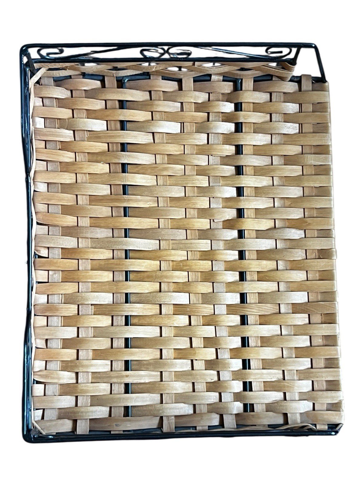 Woven Wicker Metal Desk File Organizer 13”L 11”W 3”T Excellent Used Condition