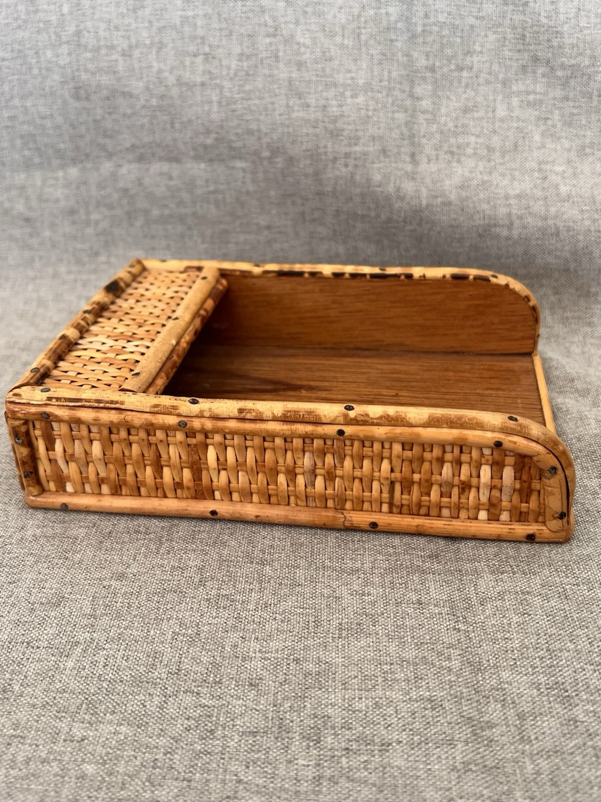 VTG Bamboo Rattan Wicker Desk Organizer Mail Holder Letter Sorter Boho Coastal