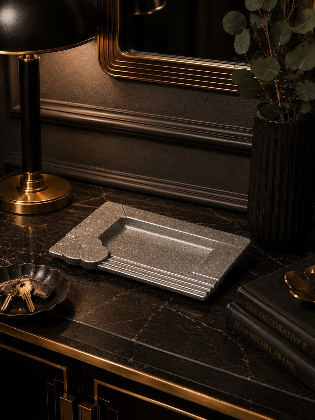 Pewter Catchall Tray 1987 S Nellas Postmodern Art Deco Desk Organizer Geometric