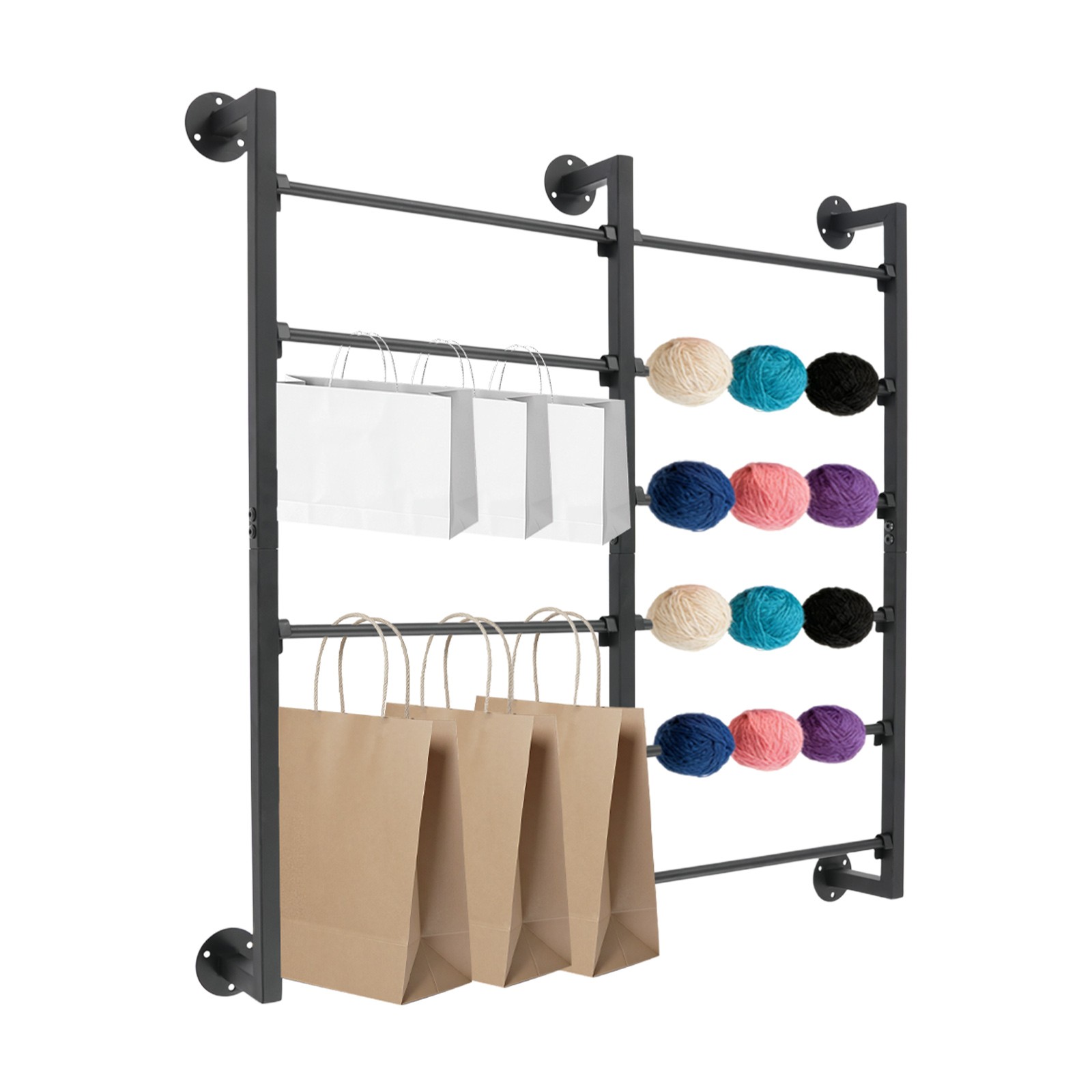 6 Tier Wall Mount Ribbon Storage Organizer Black Iron Rack for Craft Flower Shop