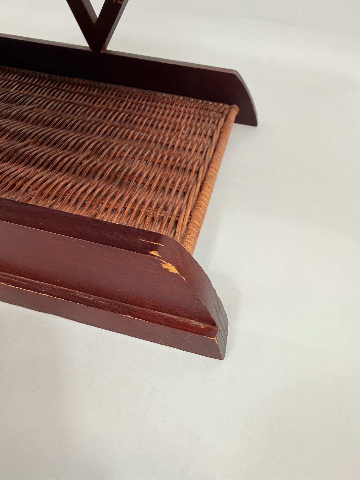 VTG Two Tier Woven Rattan Desk Letter Tray Dark Wood Desk File Organizer READ
