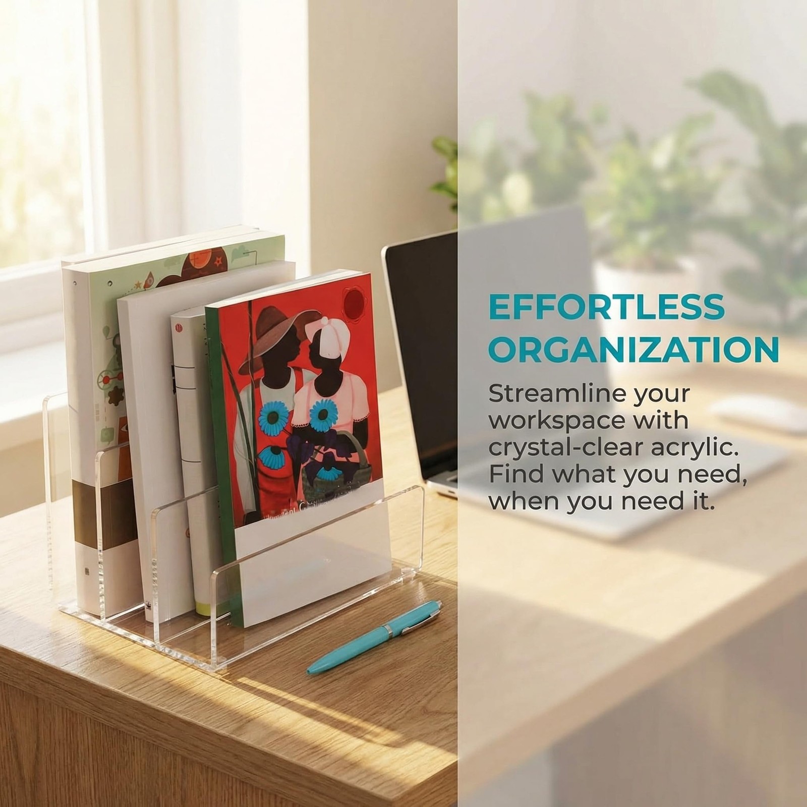 Clear Acrylic 3 Section Vertical Desktop Organizer File Holder 9×6.5×6.5 Inch