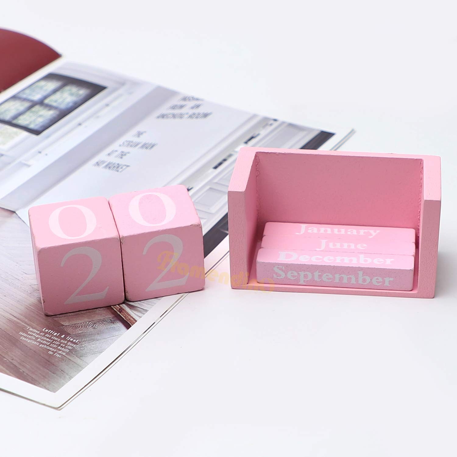 Framendino, Pink Vintage Wood Calendar Rustic Block 3.74″ x 1.7″ x 2″,