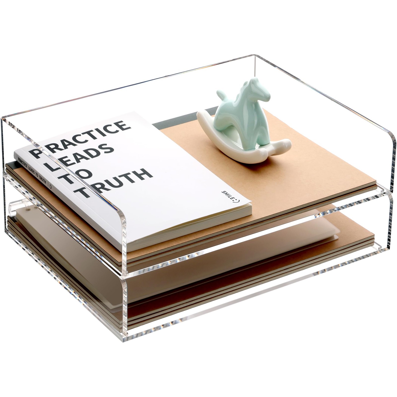 Paper Organizer 2 Tier Stackable A4 Size Acrylic Letter Tray Holder Clear