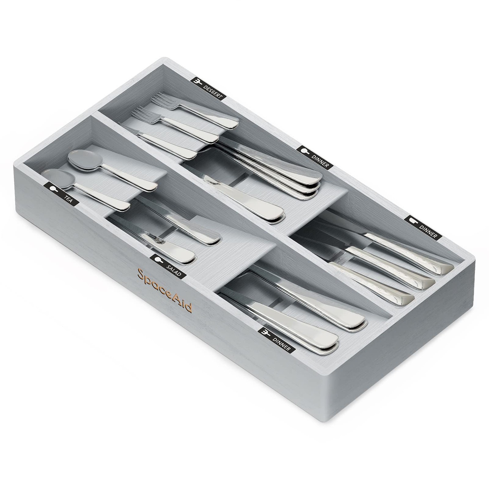 SpaceAid Bamboo Silverware Drawer Organizer with 15.6″L x 8″W x 2.4″H, Gray