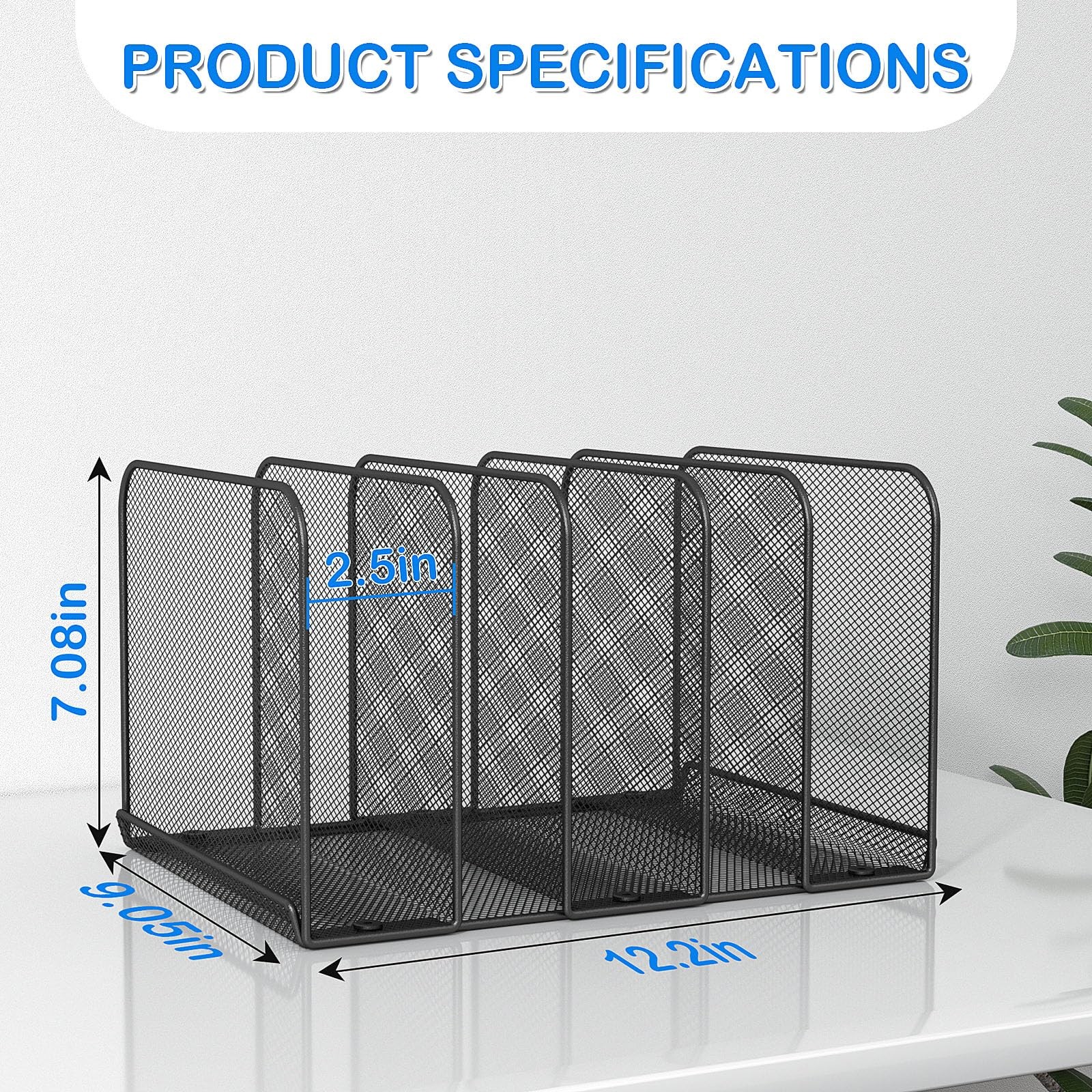 1 PCS 5Section Mesh Desk File Holder Rack Sorter Metal Upright Desktop Stand