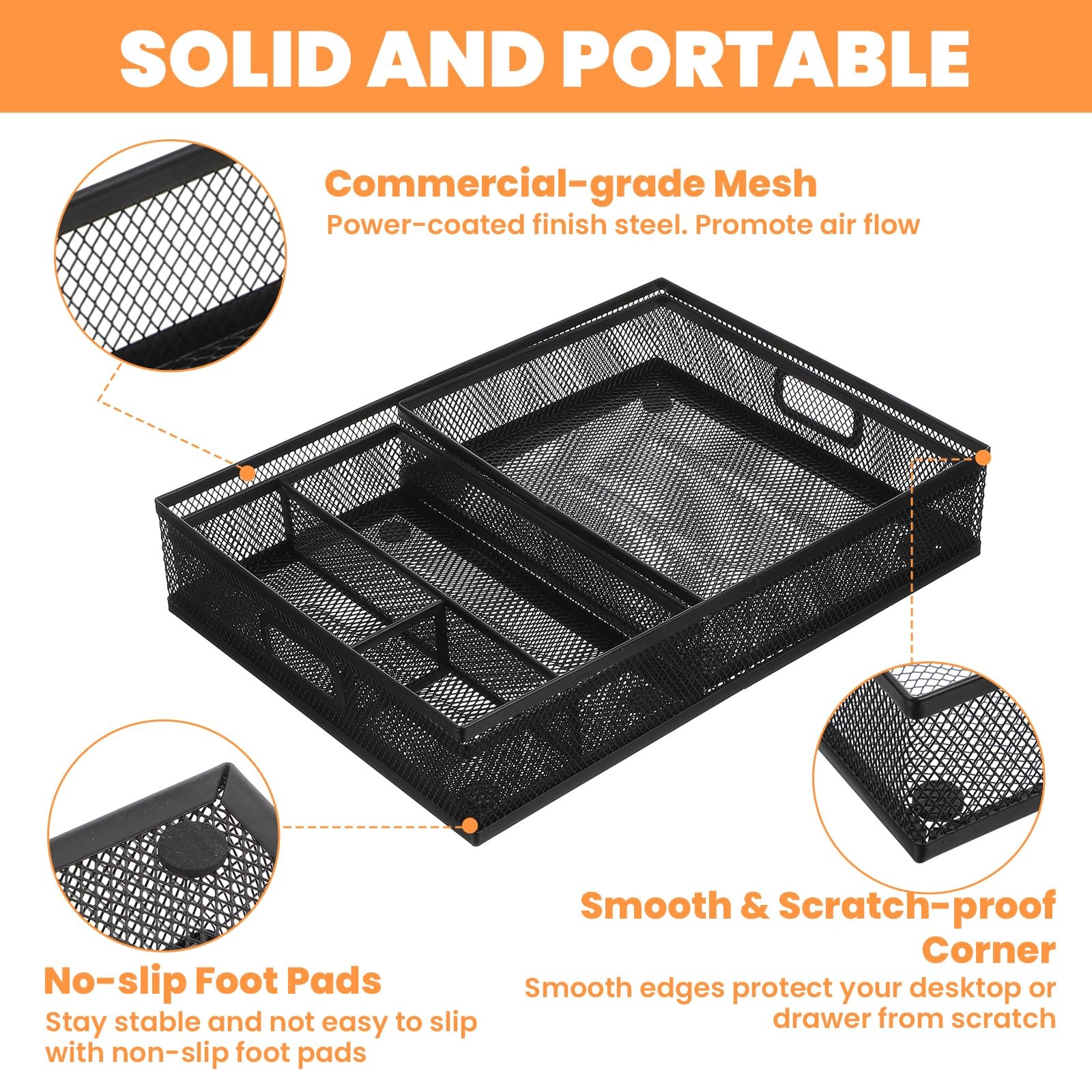 AojSup 3 Pcs Office Drawer Organizer 3 Pack, Supplies Desk, Black