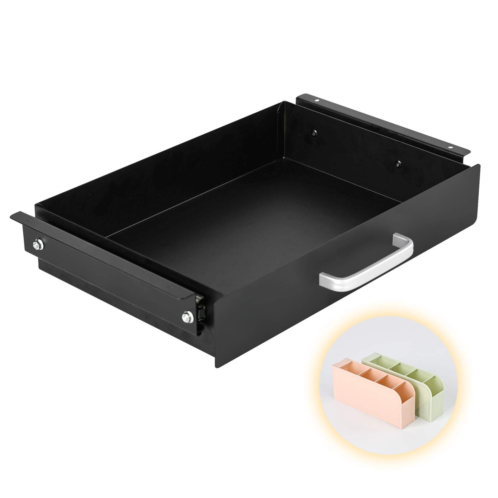 Under Desk Pull-Out Drawer – Storage Organizer Office Mounted, Easy Slide-Out…