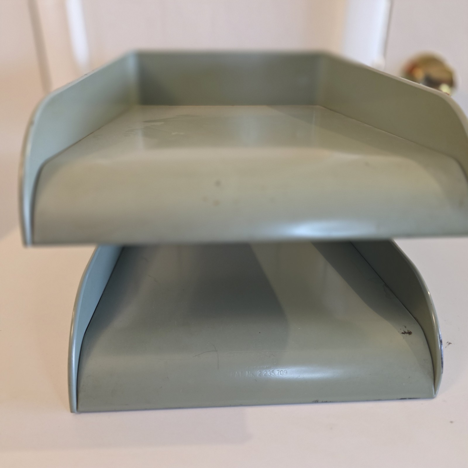 Vintage Globe-Wernicke 2 Tier Metal Paper Tray File Organizer Vintage Gray Green