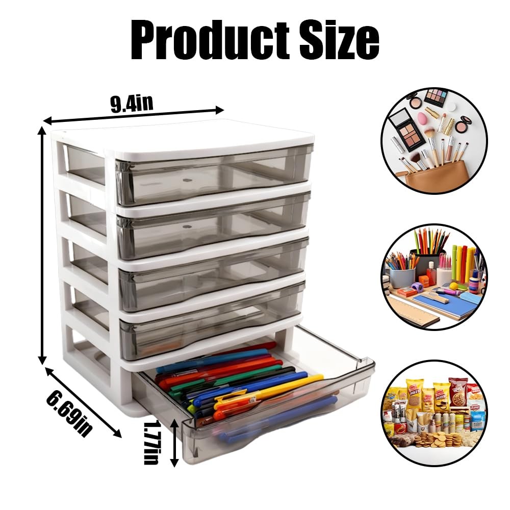 5-Layer Drawer Desktop Storage Bin Unit – Small Plastic Organizer with Clear …