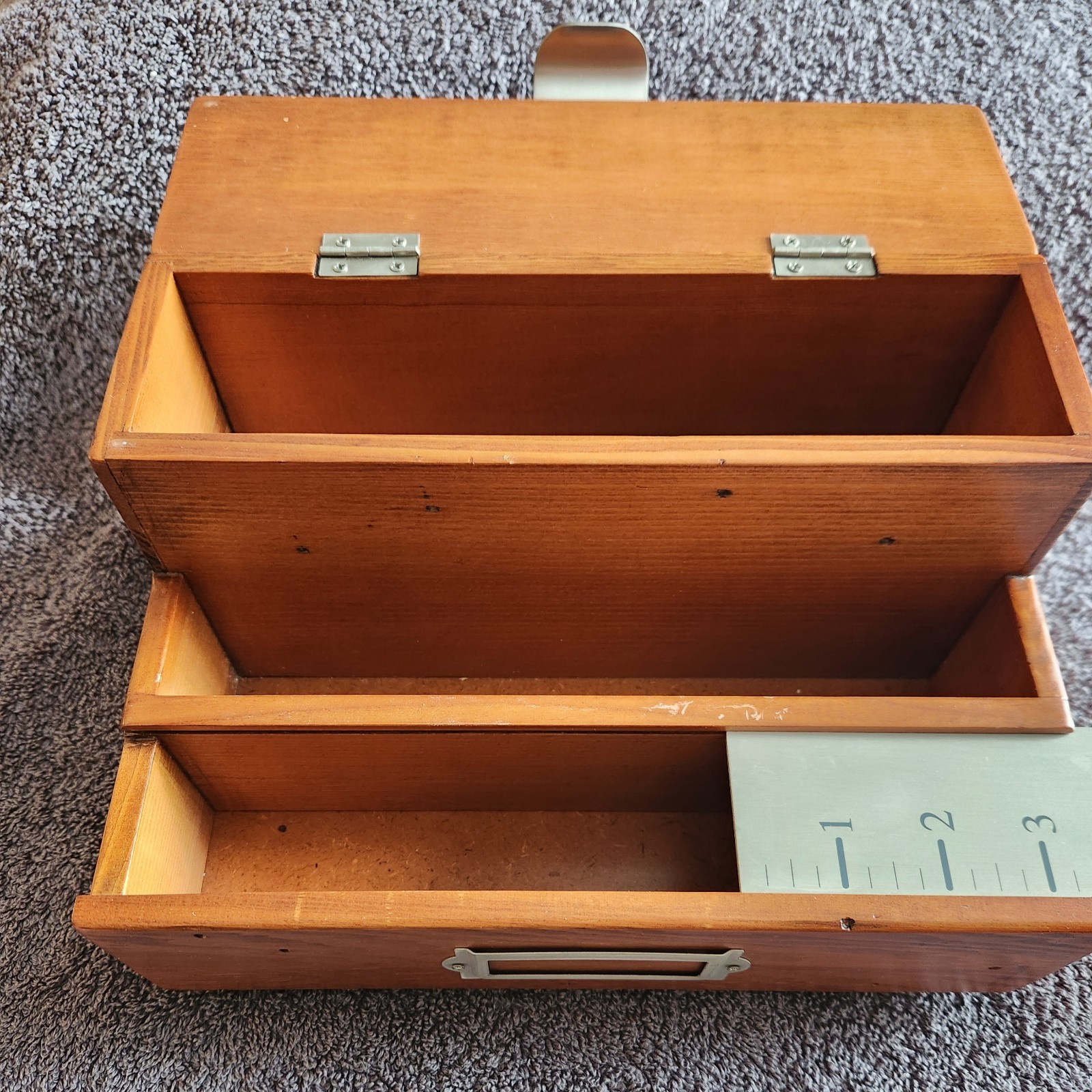 Vintage Pottery Barn Kids Desk Top Organizer 3 Compartment, Lidded Brown VGUC