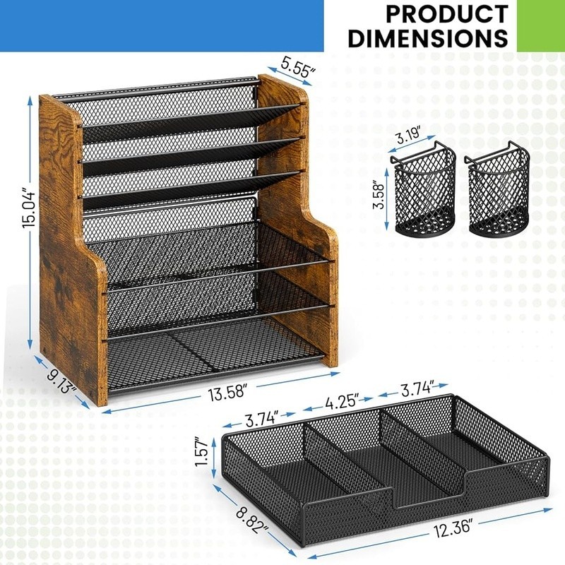 Versatile Desk Organizer W/ 5-Tier Paper Trays & Smooth-Gliding Drawer New