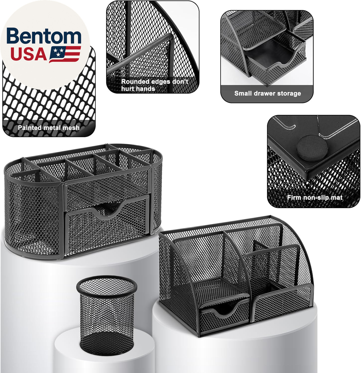 17 in 1 Black Desk Organizers and Accessories Set, 3 Office Desk Supplies Storag