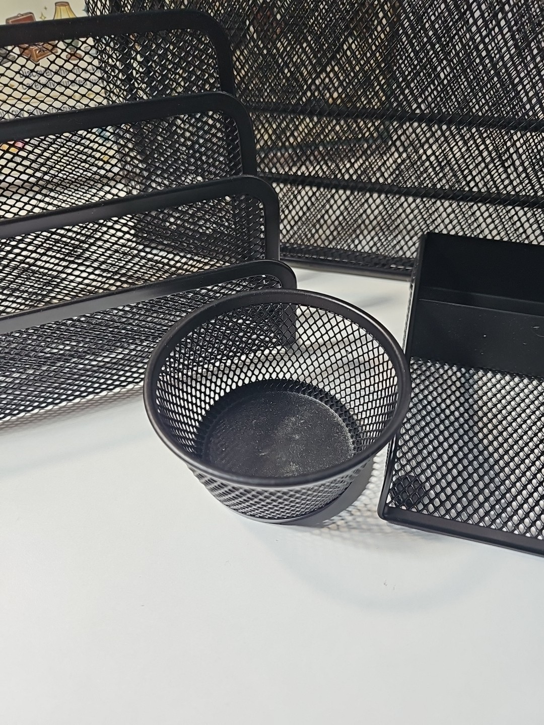 4 Piece Mesh Desk Organizer Set Pen Holder Metal Cup Paper Clip Storage